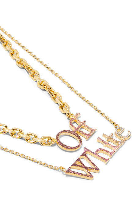 Logo Pavé Embellished Necklace, Brass & Glass Crystals